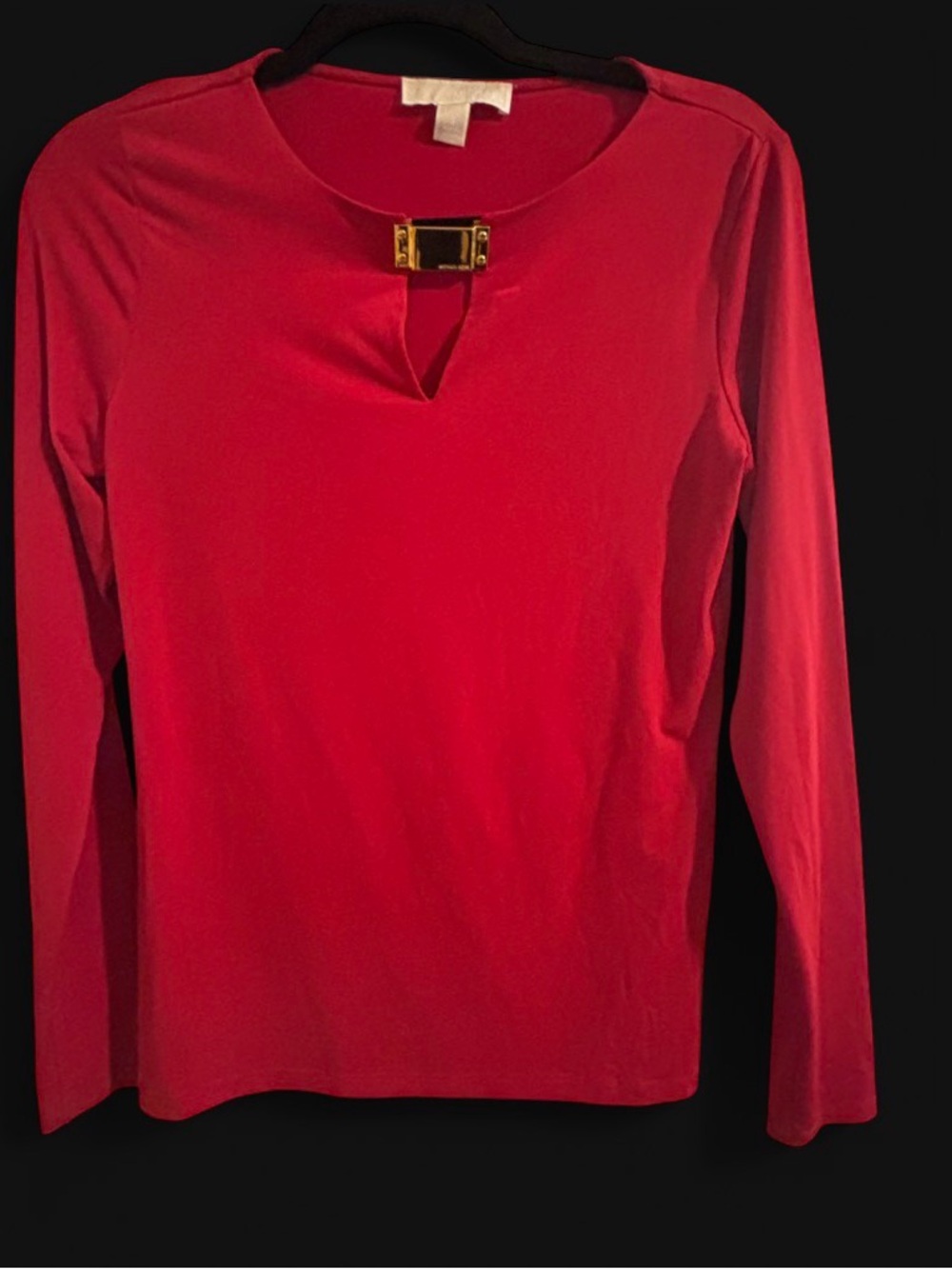 MICHAEL Michael Kors Red Long-Sleeve Top with Gold-Tone Buckle